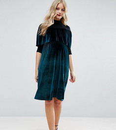 Бархатное платье мини с высоким воротом ASOS Maternity NURSING - Зеленый