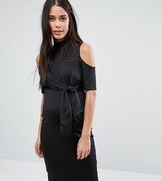 Платье миди с вырезами на плечах и завязкой сбоку ASOS Maternity - Черный
