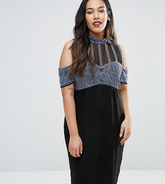 Платье миди с открытыми плечами и отделкой ASOS CURVE - Мульти