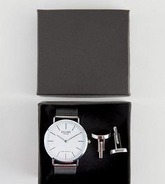 Подарочный набор с серебристыми часами и запонками Reclaimed Vintage Inspired - Серебряный
