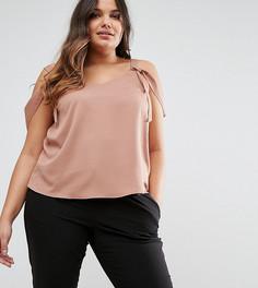 Атласный топ с открытыми плечами и завязками ASOS CURVE - Бежевый