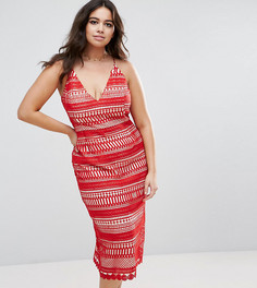 Кружевное платье-футляр миди на бретельках ASOS CURVE - Красный