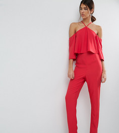 Комбинезон с горловиной-халтер и рюшами ASOS TALL - Красный