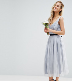 Сетчатое платье миди с ленточным поясом ASOS PETITE WEDDING - Синий