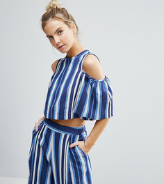 Синий комбинируемый топ в полоску с вырезами на плечах ASOS PETITE - Мульти