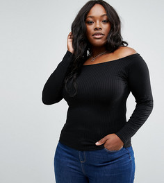 Топ в рубчик с открытыми плечами ASOS CURVE - Черный