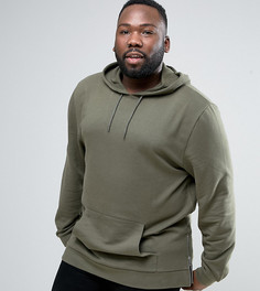 Длинное худи цвета хаки с молниями по бокам ASOS PLUS - Зеленый