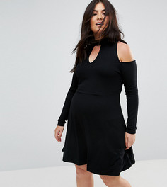 Приталенное платье с открытыми плечами и вырезом капелькой ASOS CURVE - Черный