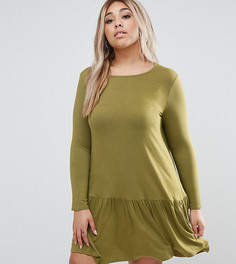 Платье-трапеция с оборкой по нижнему краю ASOS CURVE - Зеленый