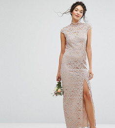 Кружевное платье с высокой горловиной и короткими рукавами TFNC WEDDING - Розовый