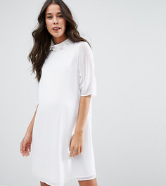 Платье с короткими рукавами и отделкой на высоком вороте ASOS Maternity - Белый