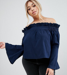 Синий джинсовый топ с открытыми плечами и расклешенными рукавами ASOS CURVE - Синий