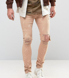 Светло-коричневые джинсы скинни с брызгами краски Mennace - Серый