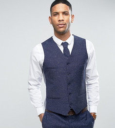 Узкий свадебный жилет из ткани с добавлением льна в крапинку Noak - Темно-синий