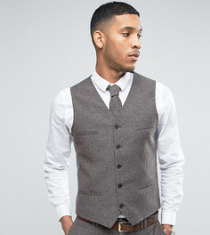 Узкий свадебный жилет из ткани с добавлением льна в крапинку Noak - Коричневый