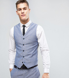 Узкий свадебный жилет из ткани с добавлением льна в крапинку Noak - Синий