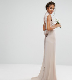 Платье макси с высокой горловиной и бантом TFNC Tall Wedding - Розовый