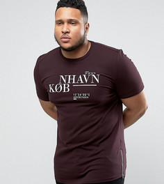 Длинная обтягивающая футболка с принтом Kobenhavn и молниями сбоку ASOS PLUS - Фиолетовый