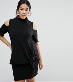 Цельнокройное платье с высокой горловиной и узлом спереди ASOS CURVE - Черный