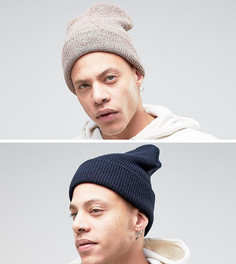 Набор из 2 шапок-бини (темно-синяя/бежевый меланж) Reclaimed Vintage Inspired - Мульти