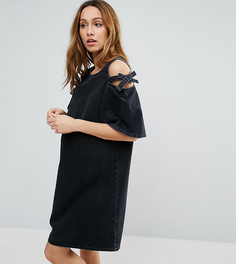 Джинсовое цельнокройное платье с открытыми плечами и бантами ASOS MATERNITY - Черный