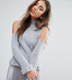 Джемпер с вырезами на плечах, оборками и высокой горловиной Boohoo - Серебряный