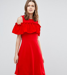 Приталенное платье с открытыми плечами и оборкой Y.A.S Tall Nina - Красный