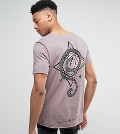 Длинная футболка с принтом на спине и рваной отделкой ASOS TALL - Красный