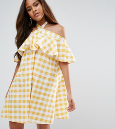 Платье в клетку с бретелью через шею ASOS TALL - Желтый