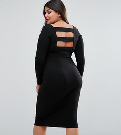 Платье миди с длинными рукавами и полосками на спине ASOS CURVE - Черный