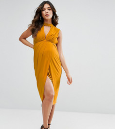 Платье миди с драпировкой и чокером ASOS Maternity - Желтый