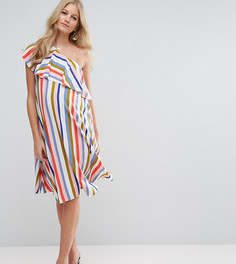 Полосатое платье мини на одно плечо с оборкой ASOS Maternity - Мульти