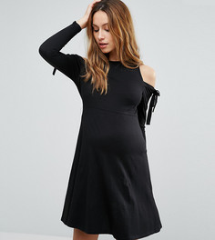 Платье с открытыми плечами, завязками и длинными рукавами ASOS Maternity - Черный