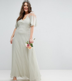 Платье макси с кейпом и кружевом ASOS CURVE WEDDING - Зеленый