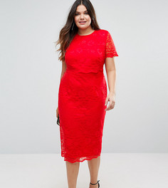 Кружевное платье-футляр миди с укороченным топом ASOS CURVE - Красный