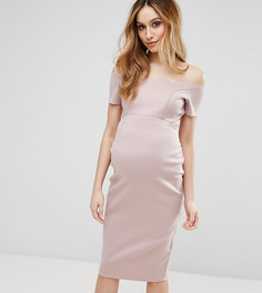Платье-футляр миди со спущенными плечами и фигурным краем ASOS Maternity - Розовый