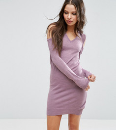 Платье-джемпер с V-образным вырезом и открытыми плечами ASOS PETITE - Фиолетовый