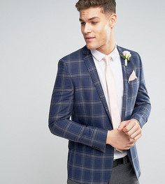 Блейзер скинни из ткани в клетку с высоким содержанием льна ASOS TALL WEDDING - Синий