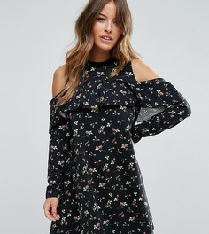 Трикотажное платье с открытыми плечами и оборкой ASOS PETITE - Черный