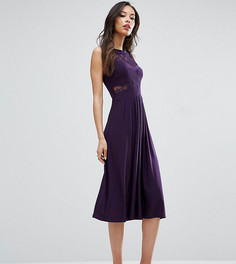 Плиссированное трикотажное платье миди с кружевом ASOS TALL WEDDING - Фиолетовый