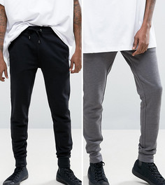 2 пары супероблегающих джоггеров (черные/серые) ASOS - СКИДКА - Мульти