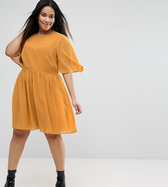 Платье мини с мягкими рукавами-кейп ASOS CURVE - Желтый