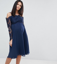 Кружевное платье миди с вырезами на плечах ASOS Maternity Occasion - Темно-синий