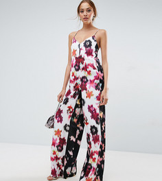 Атласный комбинезон с цветочным принтом ASOS TALL - Мульти