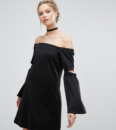 Платье-трапеция с открытыми плечами и разрезами на рукавах ASOS TALL - Черный