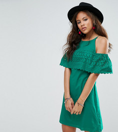 Легкое платье с вышивкой ришелье и открытыми плечами ASOS TALL - Зеленый