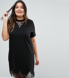 Платье-футболка с кружевными вставками ASOS CURVE - Черный