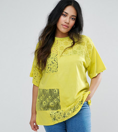 Oversize-футболка с кружевными вставками ASOS CURVE - Желтый