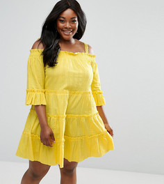 Легкое ярусное платье с открытыми плечами ASOS CURVE - Желтый