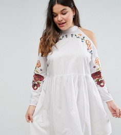 Платье с открытыми плечами и вышивкой ASOS CURVE - Белый